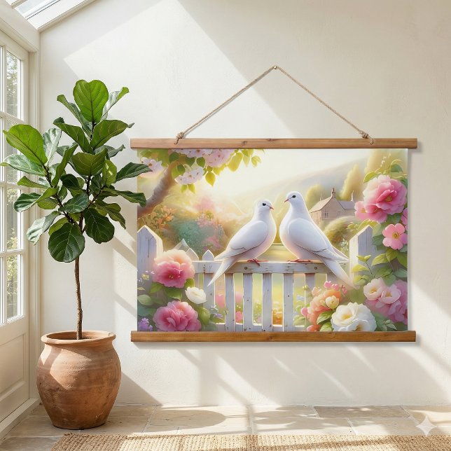 White Doves Cottage Garden Hanging Tapestry (White Doves Cottage Garden Hanging Tapestry)