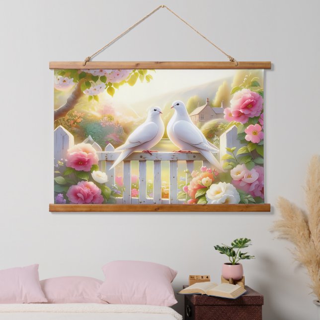 White Doves Cottage Garden Hanging Tapestry (Bedroom)