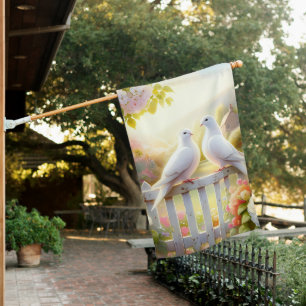 White Doves Cottage Garden House Flag