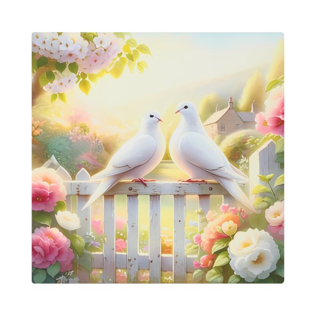 White Doves Cottage Garden Metal Print (Front)
