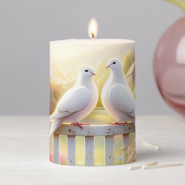 White Doves Cottage Garden Pillar Candle (In Situ)