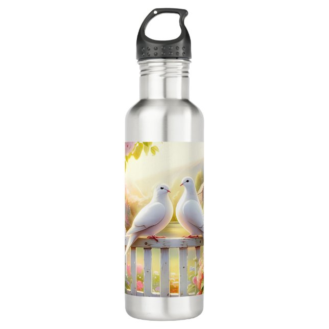 White Doves Cottage Garden Stainless Steel Water Bottle (Front)
