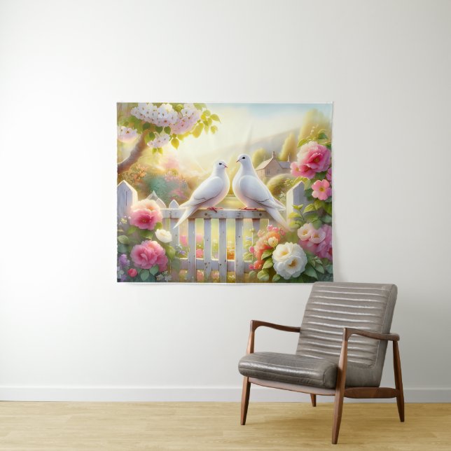 White Doves Cottage Garden Tapestry (In Situ (Horizontal))