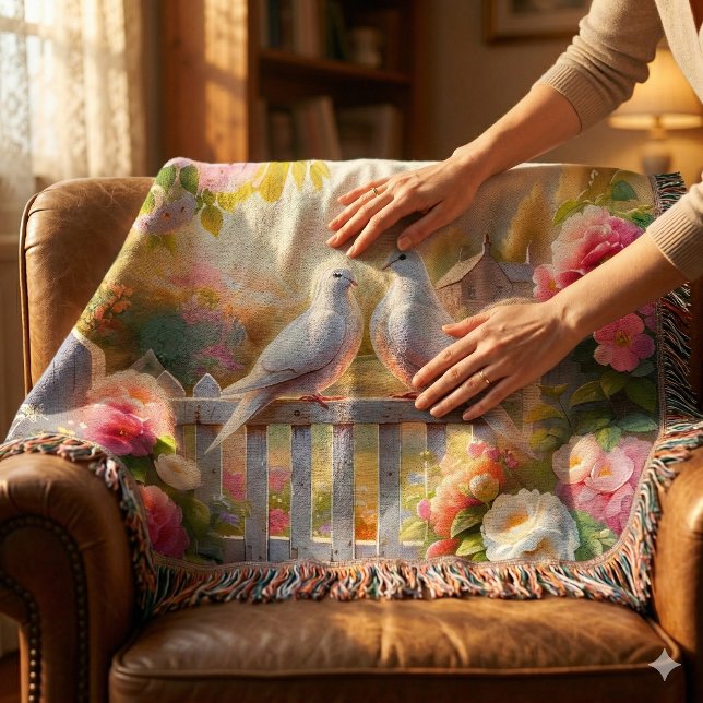 White Doves Cottage Garden Throw Blanket (White Doves Cottage Garden Throw Blanket )