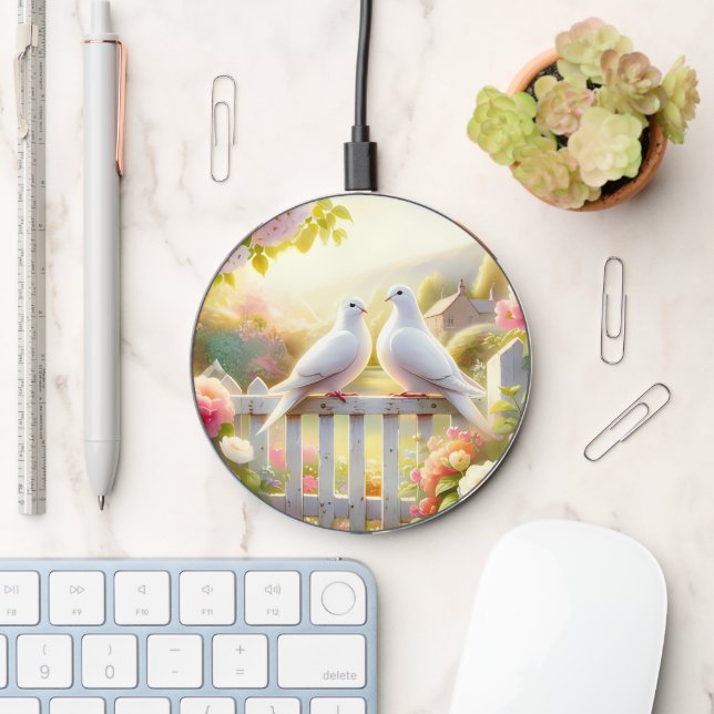 White Doves Cottage Garden Wireless Charger (Desk)