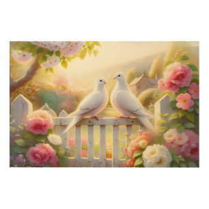 White Doves Cottage Garden Wood Wall Art