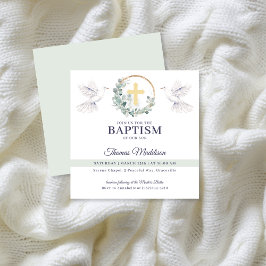 White Doves Cross Christian Baptism Invitation