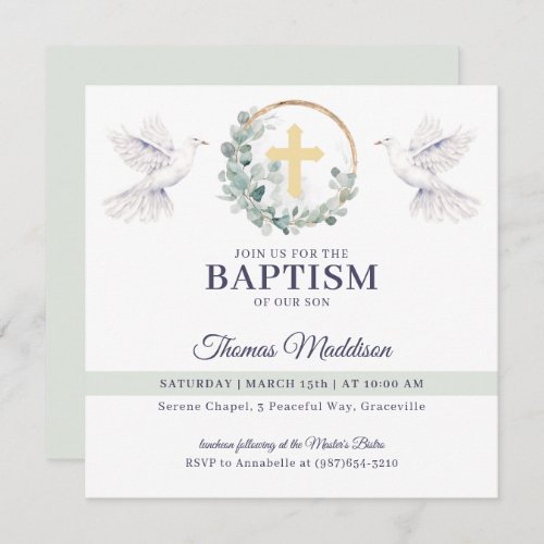 White Doves Cross Christian Baptism Invitation