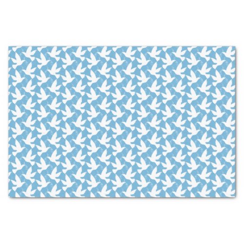 White doves flying blue tissue paper