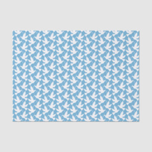White doves flying blue tissue paper