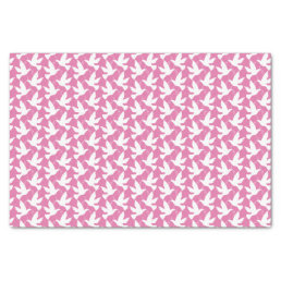 White doves flying pink tissue paper