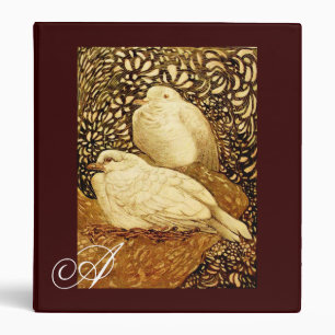 WHITE DOVES IN BROWN SEPIA MONOGRAM BINDER