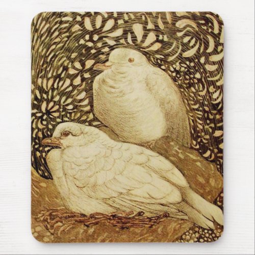 WHITE DOVES IN BROWN SEPIA MOUSE PAD