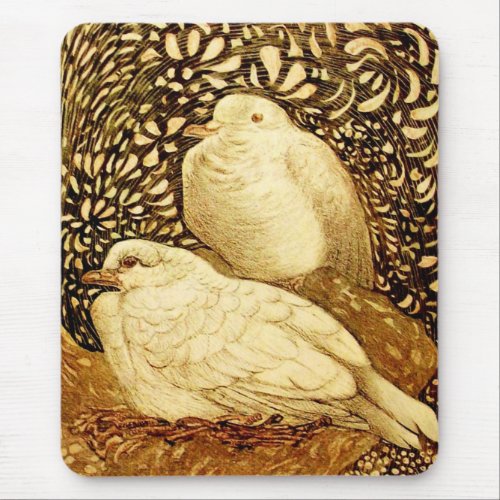 WHITE DOVES IN BROWN SEPIA MOUSE PAD