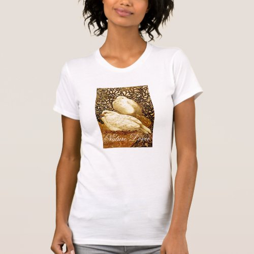 WHITE DOVES IN BROWN SEPIA   NATURE LOVER T_Shirt