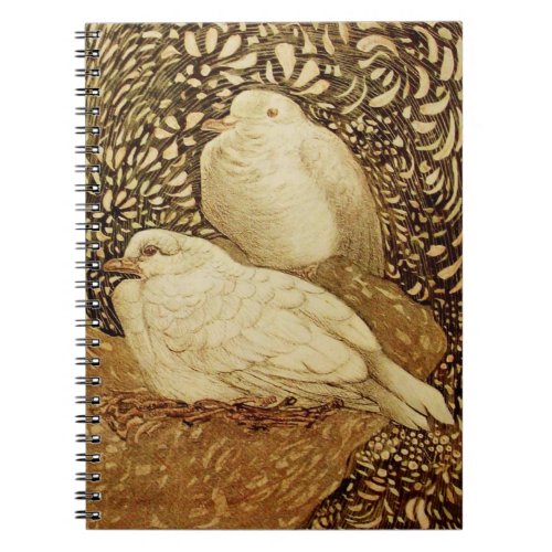 WHITE DOVES IN BROWN SEPIA NOTEBOOK
