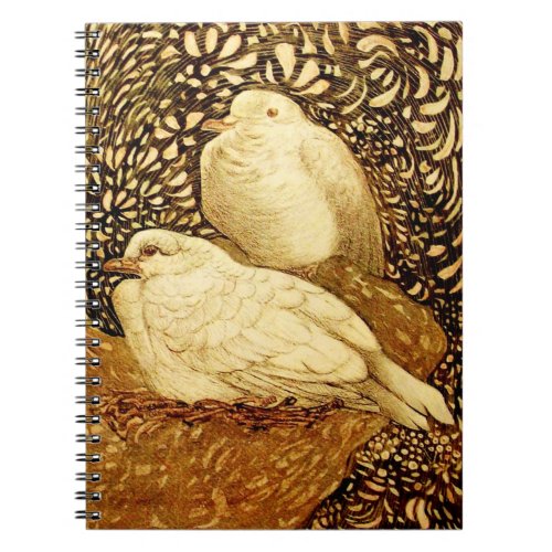 WHITE DOVES IN BROWN SEPIA NOTEBOOK