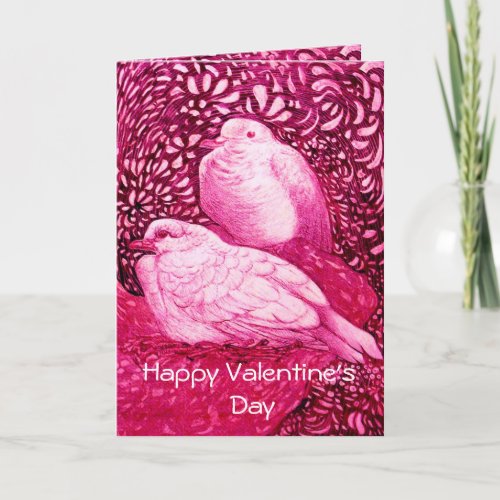 WHITE DOVES IN PINK FUCHSIA HOLIDAY CARD