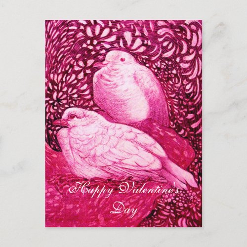 WHITE DOVES IN PINK FUCHSIA HOLIDAY POSTCARD
