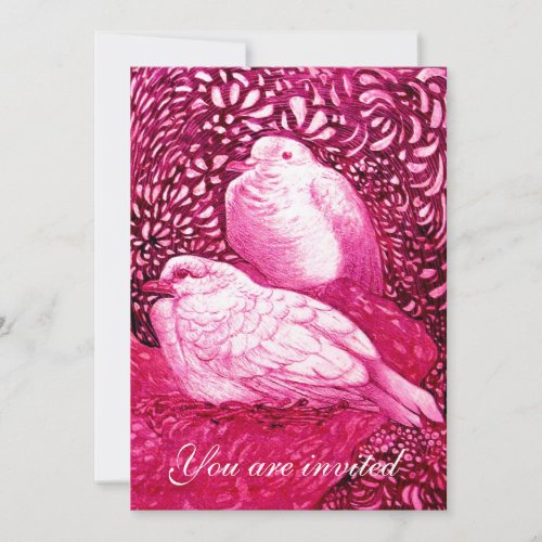 WHITE DOVES IN PINK FUCHSIA INVITATION