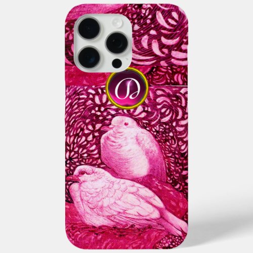 WHITE DOVES IN PINK FUCHSIA MONOGRAM iPhone 15 PRO MAX CASE