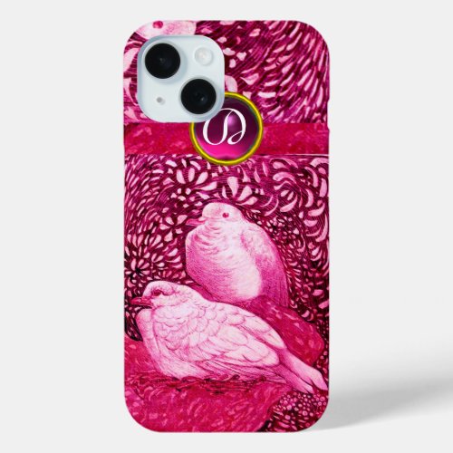 WHITE DOVES IN PINK FUCHSIA MONOGRAM iPhone 15 CASE