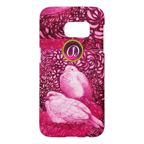 WHITE DOVES IN PINK FUCHSIA MONOGRAM SAMSUNG GALAXY S7 CASE