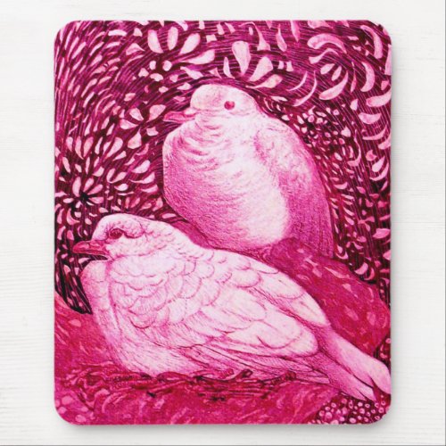 WHITE DOVES IN PINK FUCHSIA MOUSE PAD