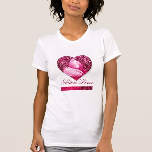 WHITE DOVES IN PINK FUCHSIA    NATURE LOVER HEART T_Shirt