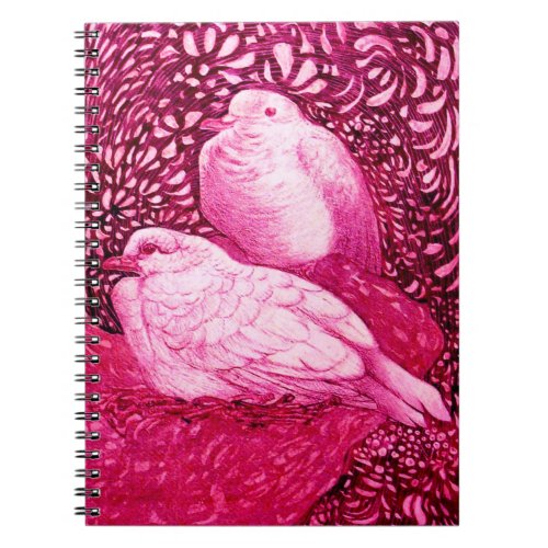 WHITE DOVES IN PINK FUCHSIA NOTEBOOK