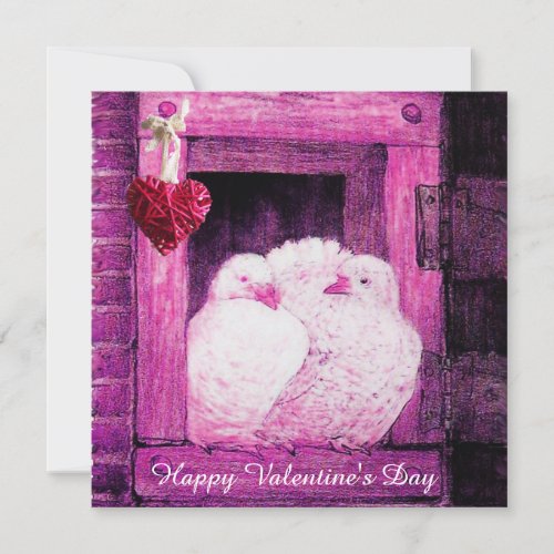 WHITE DOVES IN PINK WINDOW VALENTINE DAY MONOGRAM HOLIDAY CARD