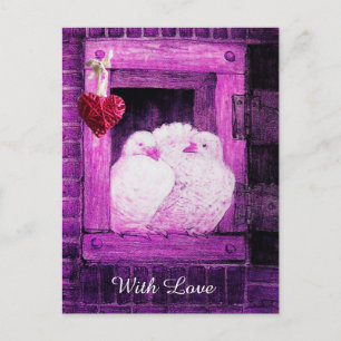 WHITE DOVES IN PINK WINDOW VALENTINE'S DAY LOVE HOLIDAY POSTCARD