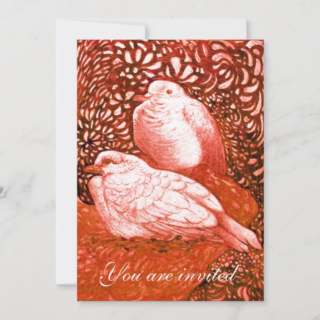 WHITE DOVES IN RED INVITATION (Front)