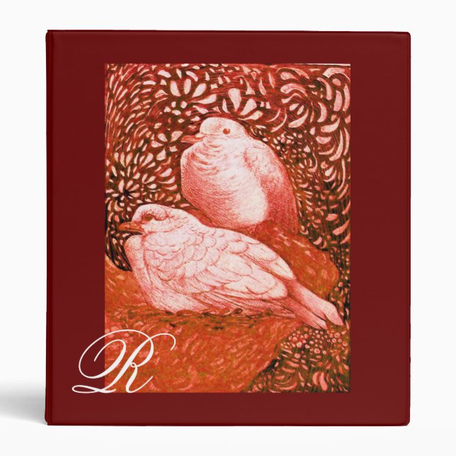 WHITE DOVES IN RED MONOGRAM BINDER (Front)