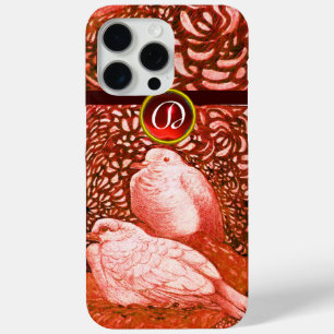 WHITE DOVES IN RED MONOGRAM iPhone 15 PRO MAX CASE