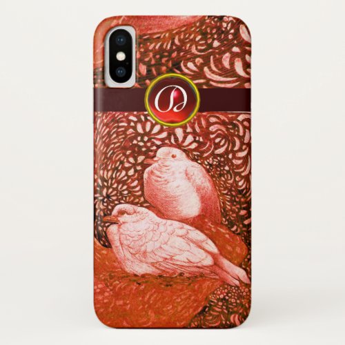 WHITE DOVES IN RED MONOGRAM iPhone XS CASE