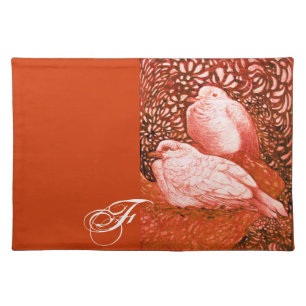 WHITE DOVES IN RED MONOGRAM CLOTH PLACEMAT