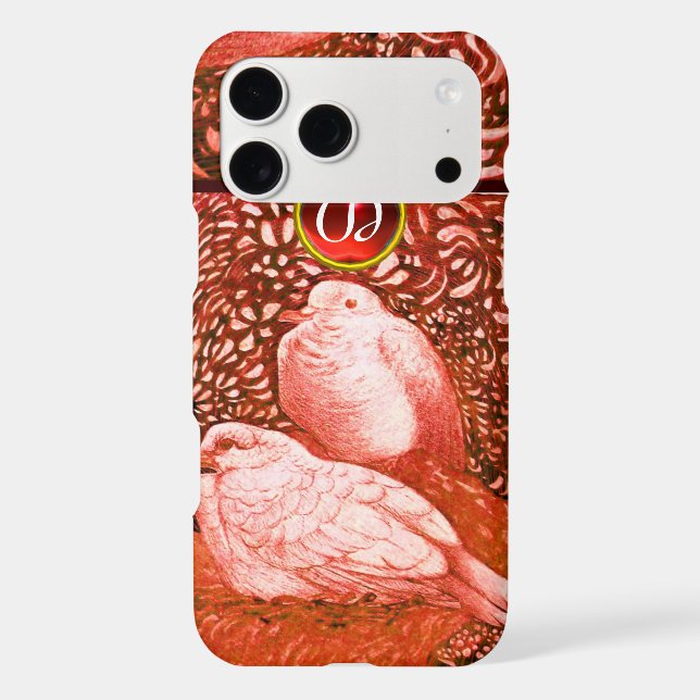 WHITE DOVES IN RED MONOGRAM IPHONE CASE (Back)