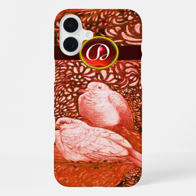 WHITE DOVES IN RED MONOGRAM IPHONE CASE (Back)