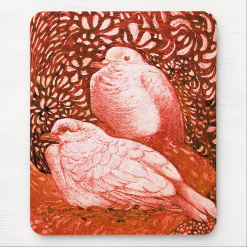 WHITE DOVES IN RED MOUSE PAD