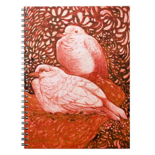 WHITE DOVES IN RED NOTEBOOK