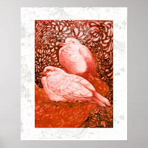 WHITE DOVES IN RED POSTER