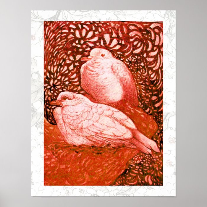 WHITE DOVES IN RED POSTERS