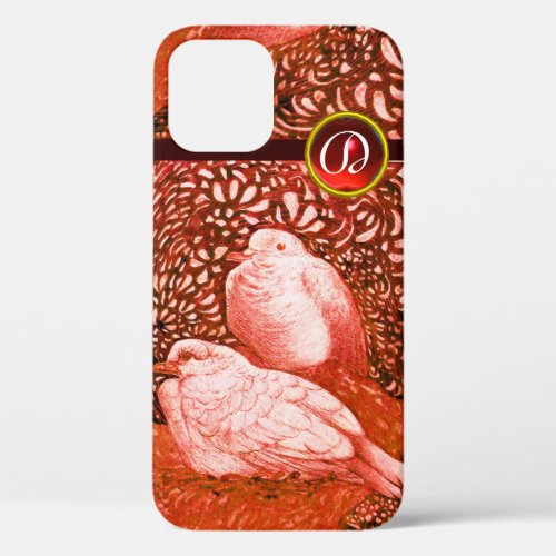 WHITE DOVES IN RED RUBY MONOGRAM iPhone 12 CASE