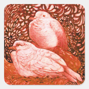 WHITE DOVES IN RED SQUARE STICKER