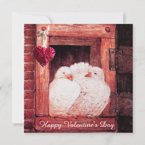 WHITE DOVES IN RED WINDOW VALENTINES DAY MONOGRAM HOLIDAY CARD