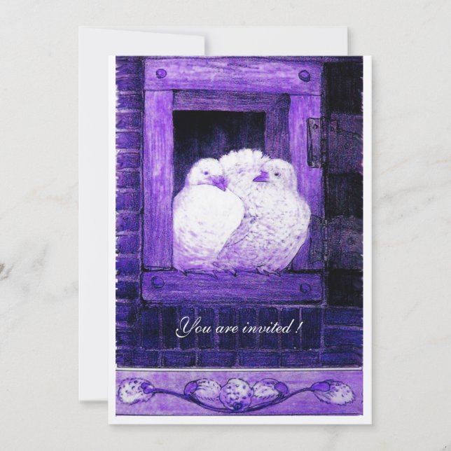 WHITE DOVES IN THE BLUE WINDOW,Wedding Party Invitation (Front)