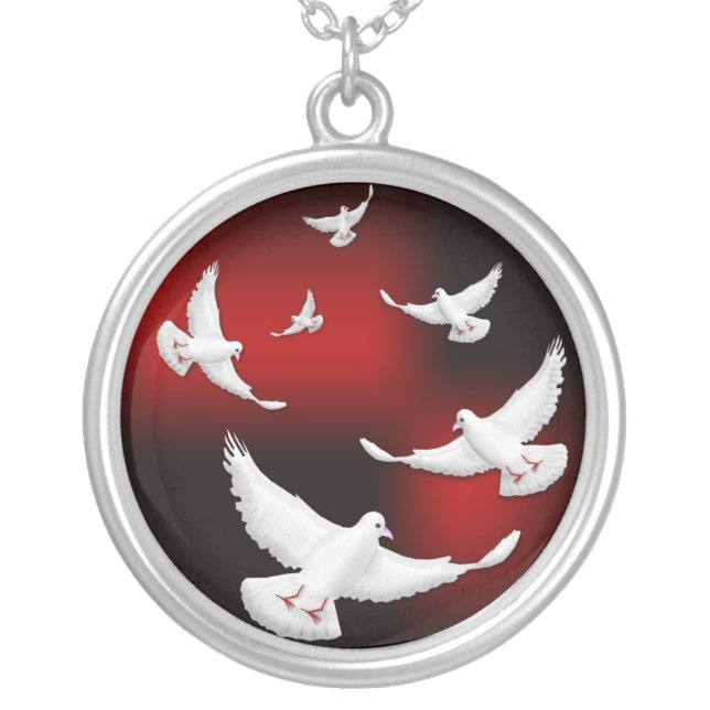 WHITE DOVES OF PEACE SILVER PLATED NECKLACE (Front)