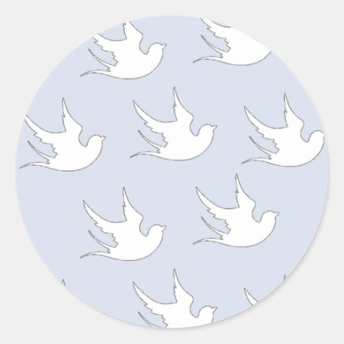 white doves on blue classic round sticker