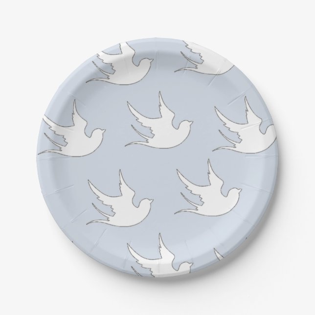 white doves on blue paper plates (Front)